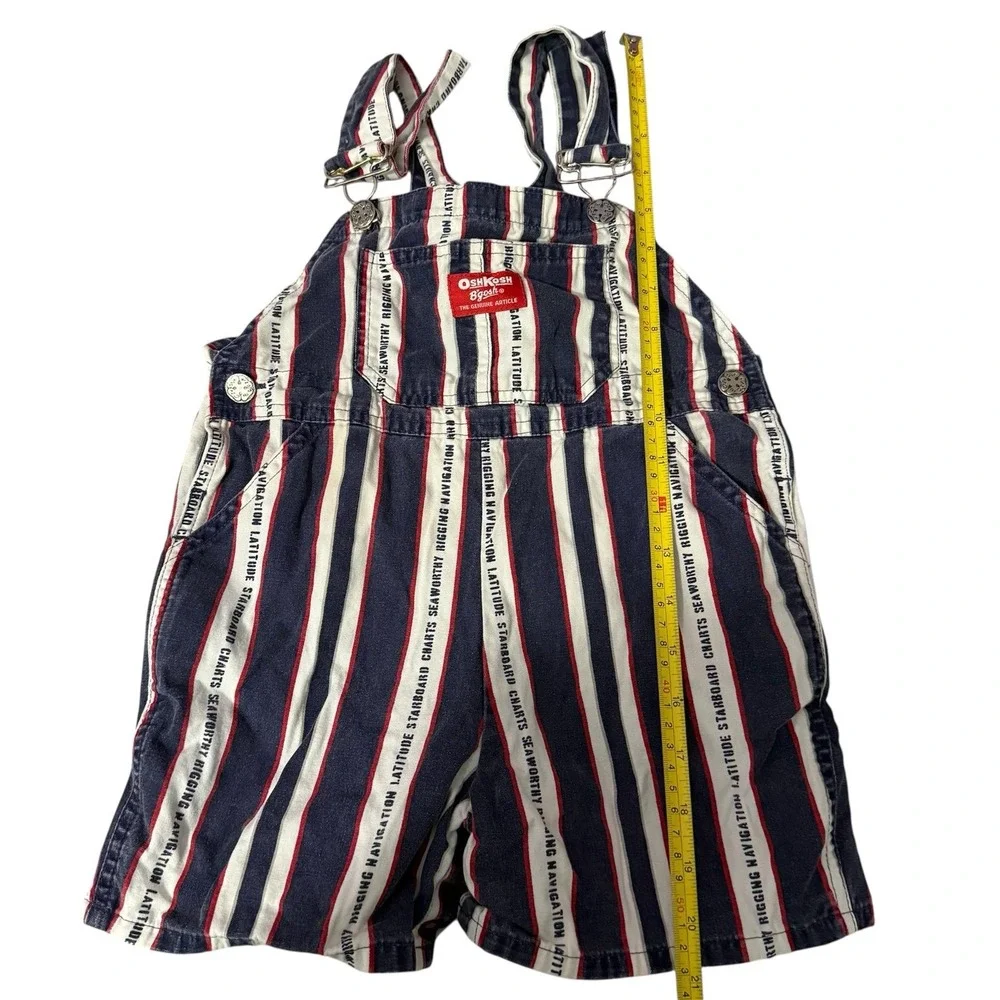 Vintage 90s OshKosh B'gosh Overall Shortall 4T Striped Nautical Ocean Boat Theme